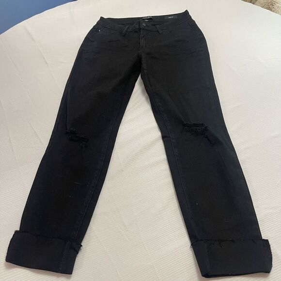 Judy Blue Slim Fit Black Distressed Denim Jeans Size 7/28 - Picture 1 of 8